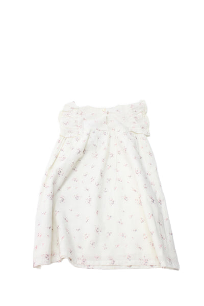 Louis Louise Girls Lace Trim Crew Neck Floral Dress White Pink Cotton Size 18M