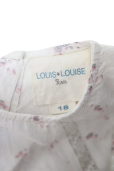 Louis Louise Girls Lace Trim Crew Neck Floral Dress White Pink Cotton Size 18M