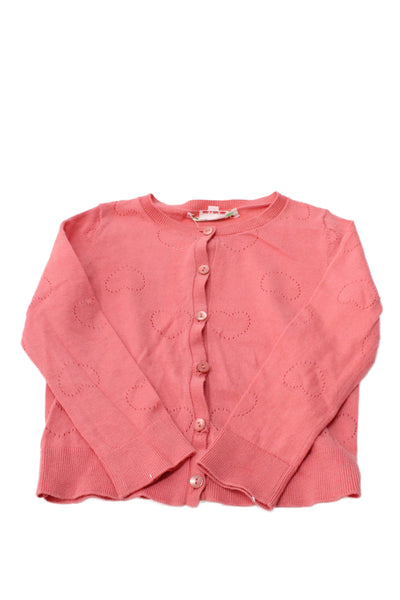 Bonpoint Girls Button Front Open Knit Logo Cardigan Sweater Pink Cotton Size 3M