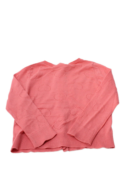Bonpoint Girls Button Front Open Knit Logo Cardigan Sweater Pink Cotton Size 3M