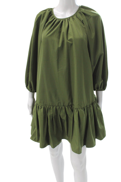 LDT Women Trapeze Swing Short Green Dress 3/4 Sleeve Polyester Size 0