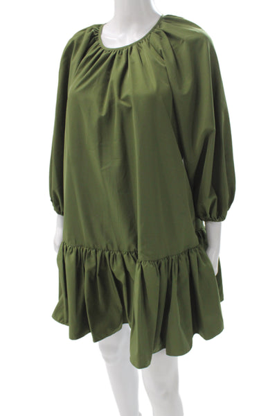 LDT Women Trapeze Swing Short Green Dress 3/4 Sleeve Polyester Size 0