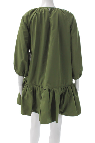 LDT Women Trapeze Swing Short Green Dress 3/4 Sleeve Polyester Size 0