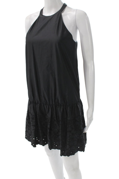 Thakoon Women Black Shift Dress Sleeveless High Neck Zip Short Designer Size 0