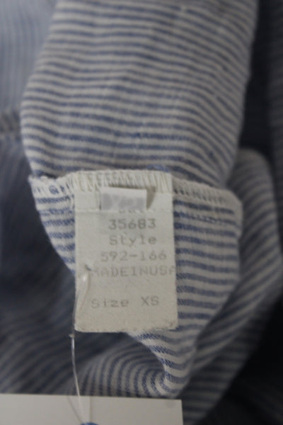 CP Shades Women Tunic Light Blue Linen Striped Collared 3/4 Sleeve Size XS