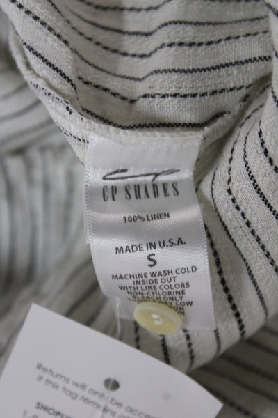 CP Shades Women White Linen Striped Collared Button Up Long Sleeve Top Size S