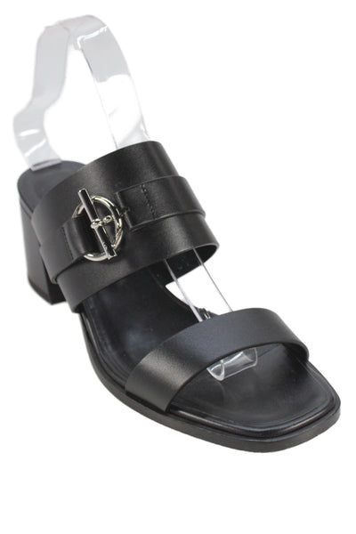 Hermes Womens Leather Toggle Front Slide On Sandal Heels Black Size 39.5 9.5