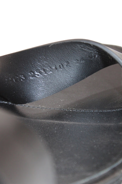 Hermes Womens Leather Toggle Front Slide On Sandal Heels Black Size 39.5 9.5