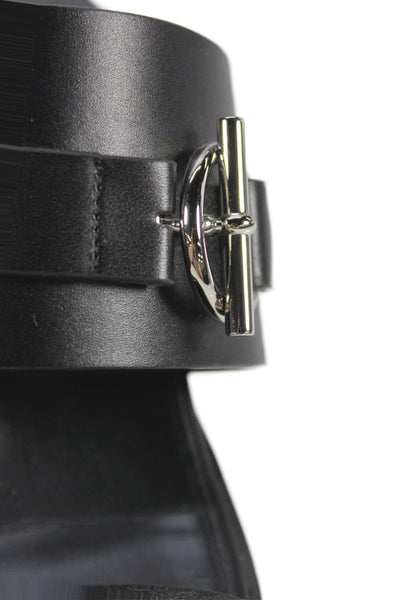 Hermes Womens Leather Toggle Front Slide On Sandal Heels Black Size 39.5 9.5