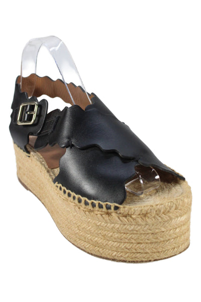 Chloe Womens Leather Espadrille Slingbacks Sandals Black Size 40 10