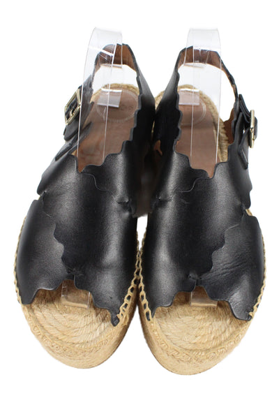Chloe Womens Leather Espadrille Slingbacks Sandals Black Size 40 10