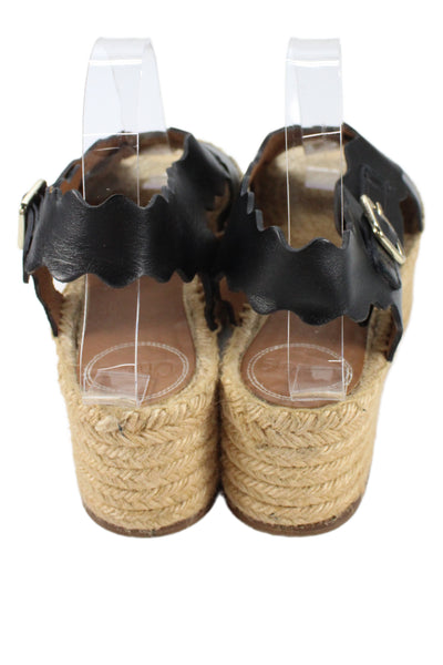 Chloe Womens Leather Espadrille Slingbacks Sandals Black Size 40 10