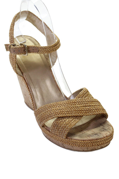 Stuart Weitzman Womens Chervon Print Buckle Wedge Heels Brown Size 9