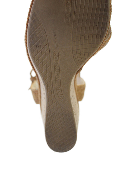 Stuart Weitzman Womens Chervon Print Buckle Wedge Heels Brown Size 9