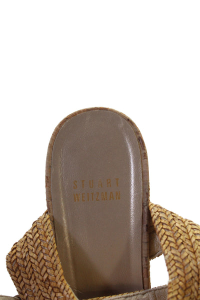 Stuart Weitzman Womens Chervon Print Buckle Wedge Heels Brown Size 9
