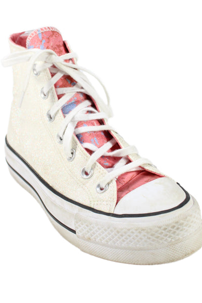 Converse Womens Glitter Platform High Top Sneakers  White Pink Size 7