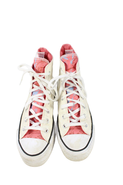 Converse Womens Glitter Platform High Top Sneakers  White Pink Size 7