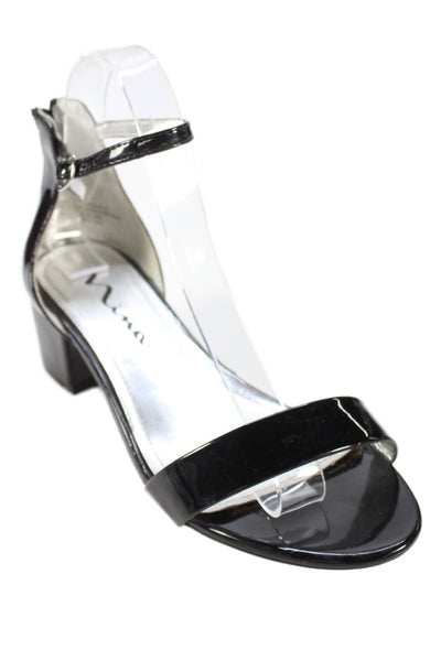 Nina Womens Patent Leather Ankle Strap Open Toed Block Heels Black Size 5