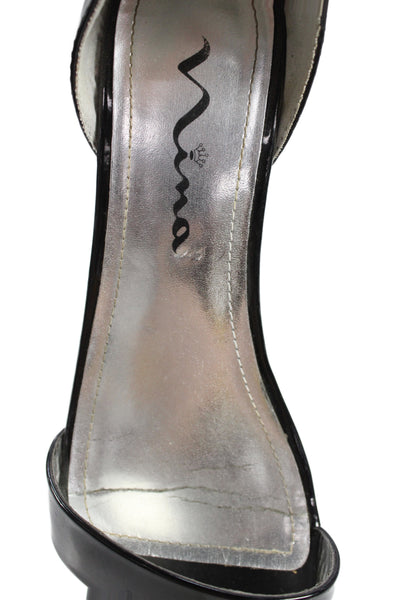 Nina Womens Patent Leather Ankle Strap Open Toed Block Heels Black Size 5