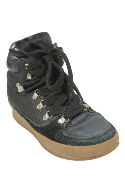 Isabel Marant Etoiloe Leather Laced Wedged Ankle Boots Black Size 8