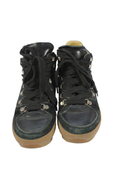 Isabel Marant Etoiloe Leather Laced Wedged Ankle Boots Black Size 8