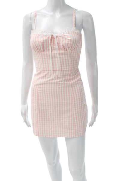 Peppermayo Women Mini Slip Dress Pink Check Polyester Tie Sleeveless Size 0