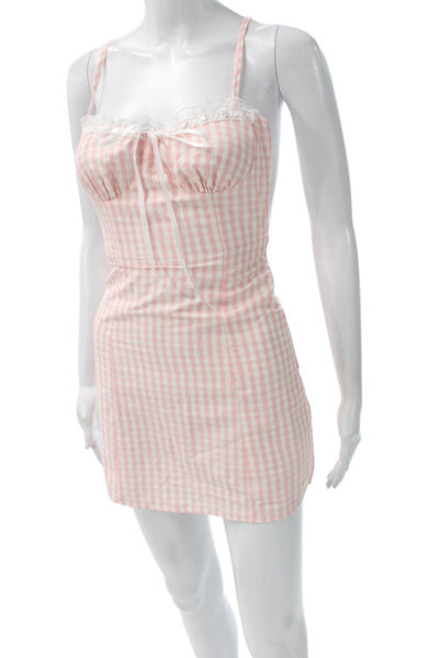 Peppermayo Women Mini Slip Dress Pink Check Polyester Tie Sleeveless Size 0