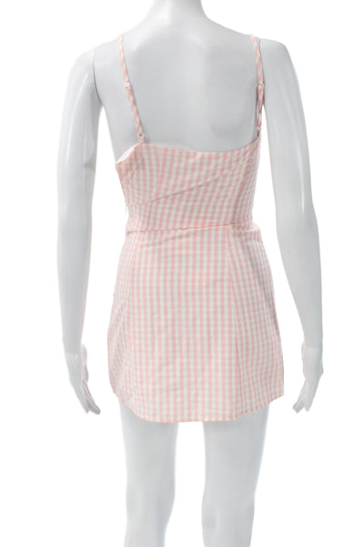 Peppermayo Women Mini Slip Dress Pink Check Polyester Tie Sleeveless Size 0