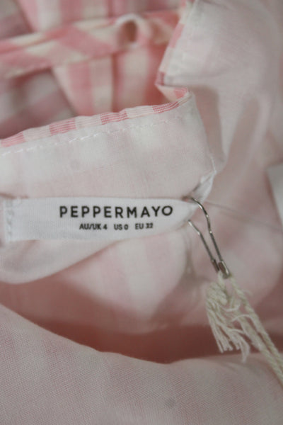 Peppermayo Women Mini Slip Dress Pink Check Polyester Tie Sleeveless Size 0