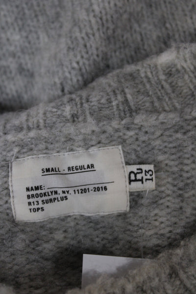 R13 Unisex Gray Wool Pullover Sweater Crew Neck Long Sleeve Army Size S