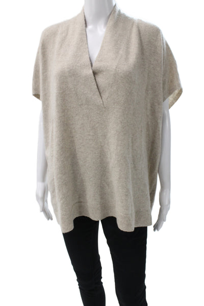 Vince Unisex Pullover Sweater Beige Wool Cashmere V-Neck Classic Size XS