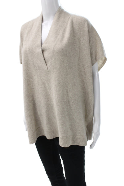 Vince Unisex Pullover Sweater Beige Wool Cashmere V-Neck Classic Size XS