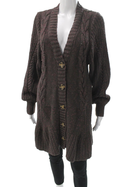 Free People Unisex Brown V Neck Button Cardigan Bohemian Long Sleeve Size S