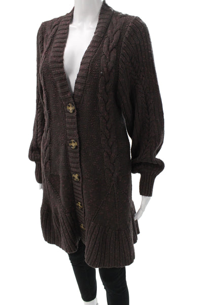 Free People Unisex Brown V Neck Button Cardigan Bohemian Long Sleeve Size S