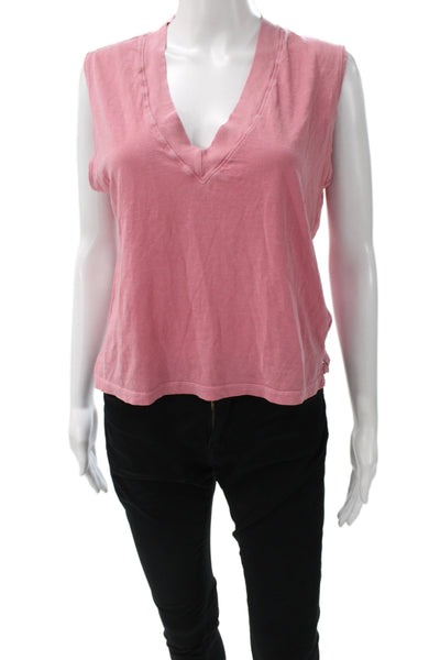 Perfect White Tee Womens Cropped Basic Tank Pink V Neck Cotton Size S