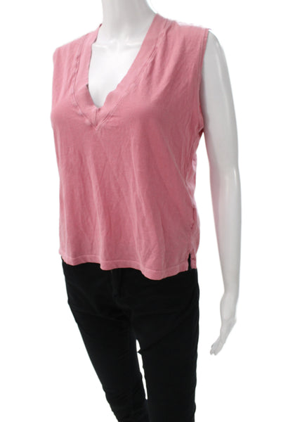 Perfect White Tee Womens Cropped Basic Tank Pink V Neck Cotton Size S