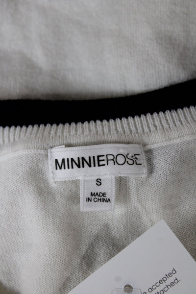 Minnie Rose Women Ringer V-Neck Short Sleeve Cotton Cashmere Top White Size S