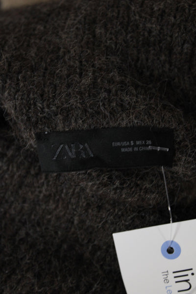 Zara Unisex Pullover Turtleneck Argyle Wool Sweater Beige Long Sleeve Size S