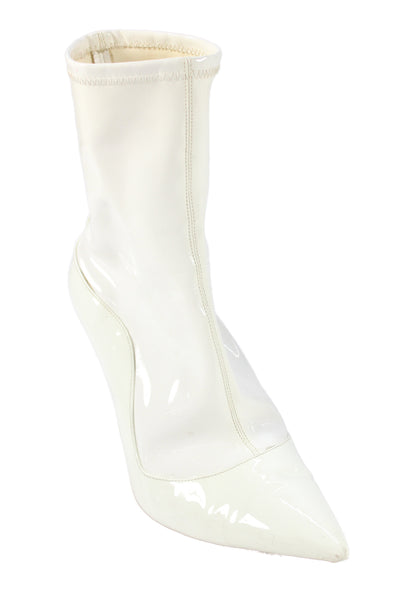 Aquazzura Womens Slip On Stiletto Pointed Toe Patent Leather Booties White 37