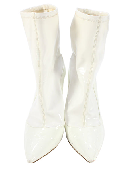 Aquazzura Womens Slip On Stiletto Pointed Toe Patent Leather Booties White 37