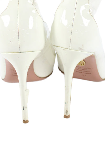 Aquazzura Womens Slip On Stiletto Pointed Toe Patent Leather Booties White 37