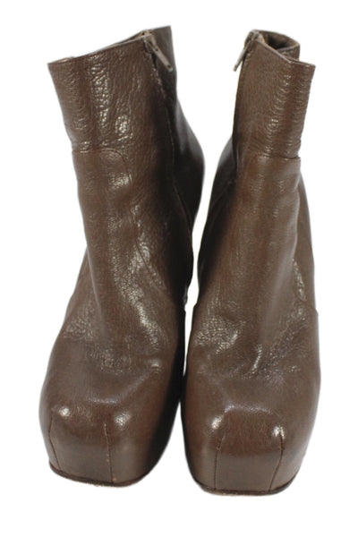 Stephane Kelian Womens Side Zip Block Heel Platform Booties Brown Leather 37.5