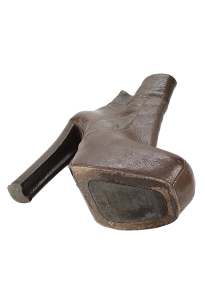 Stephane Kelian Womens Side Zip Block Heel Platform Booties Brown Leather 37.5