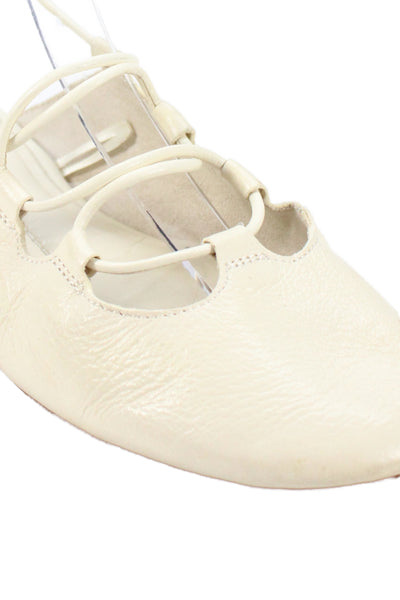 Zara Womens Lace Up Strappy Round Toe Leather Ballet Flats White Size 37