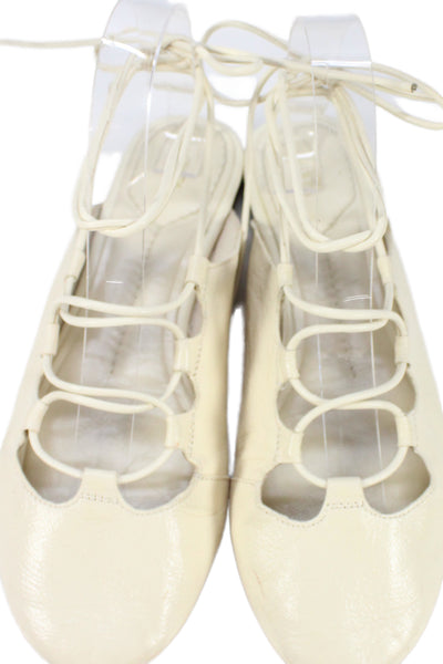 Zara Womens Lace Up Strappy Round Toe Leather Ballet Flats White Size 37