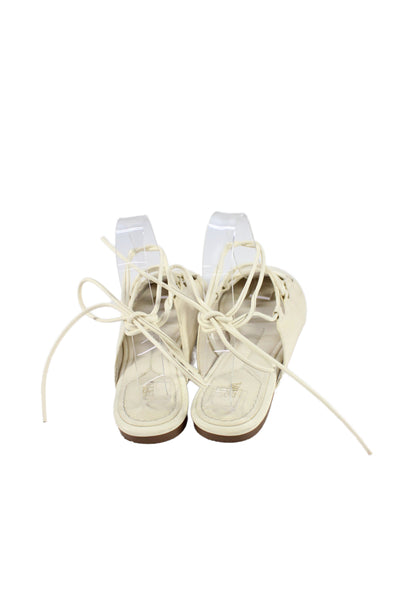 Zara Womens Lace Up Strappy Round Toe Leather Ballet Flats White Size 37