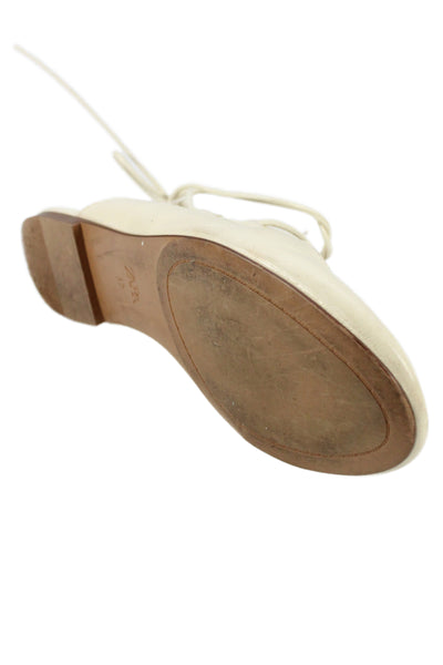 Zara Womens Lace Up Strappy Round Toe Leather Ballet Flats White Size 37