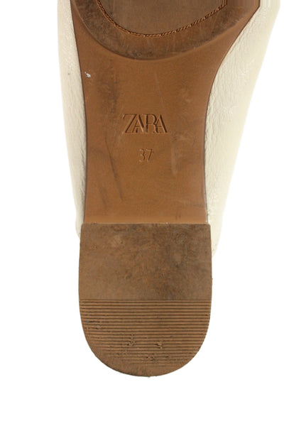 Zara Womens Lace Up Strappy Round Toe Leather Ballet Flats White Size 37
