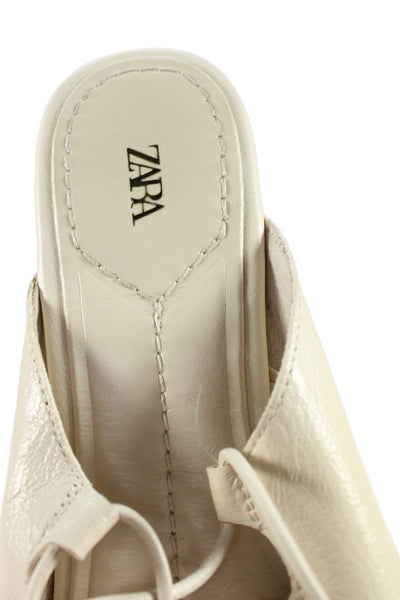 Zara Womens Lace Up Strappy Round Toe Leather Ballet Flats White Size 37