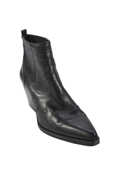 Sam Edelman Womens Slip On Block Heel Pointed Toe Booties Black Leather Size 7